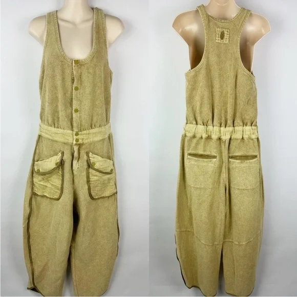 Free People movement Beige Timko Jumpsuit, small. Worn 1x, smoke, pet free home - Picture 2 of 5